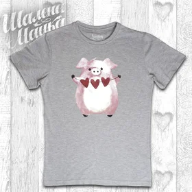 Прикольные футболки: Свинка с сердцами Акварель